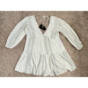 BLUE ISLAND 100% Cotton Long Sleeve Tunic Beach Cover-Up Dress Boho Size Medium